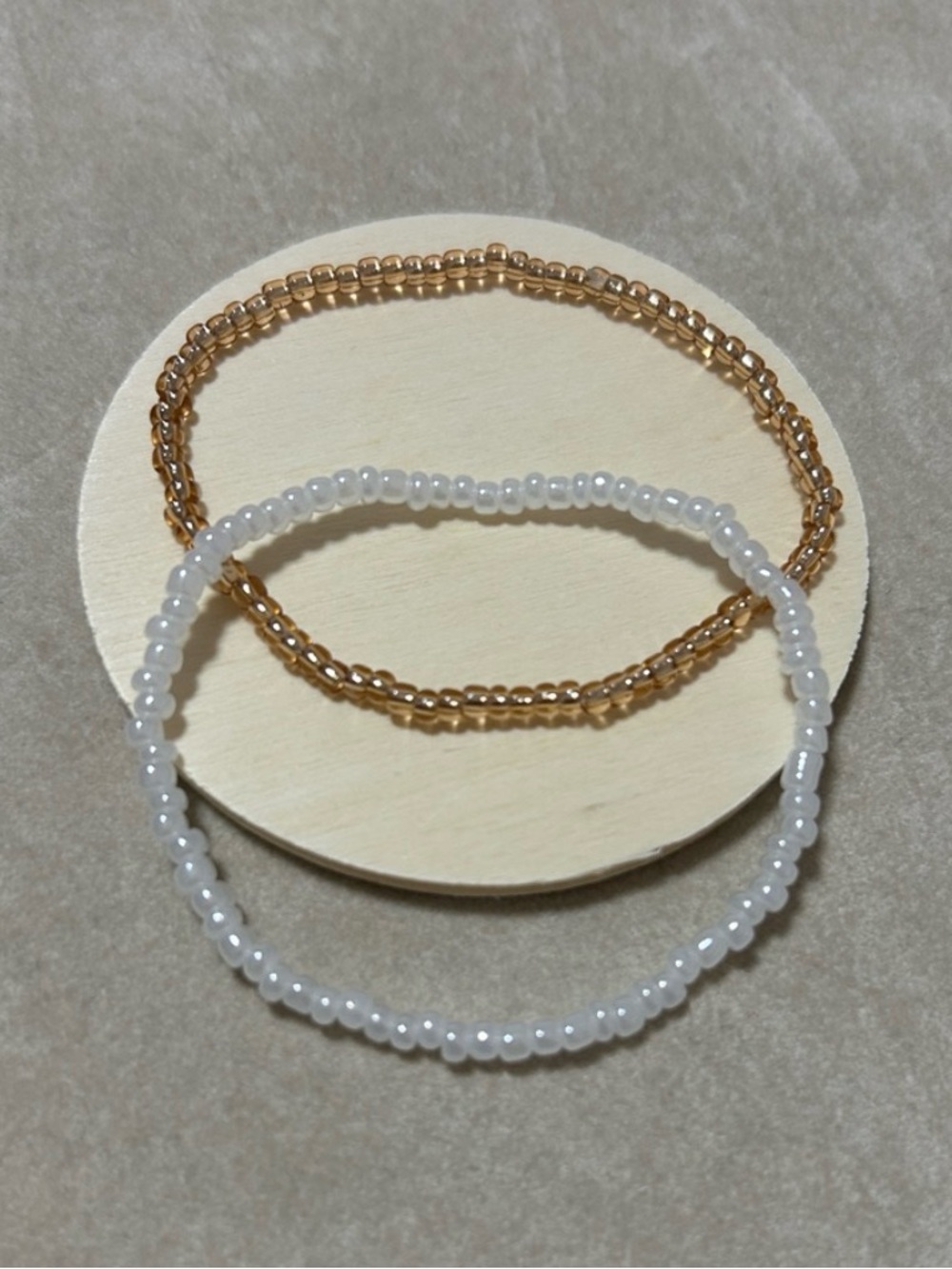Gold and White Beaded Stackable Bracelets